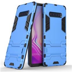 Armor Premium Tactical Grip Kickstand Shockproof Dual Layer Rugged Hard Cover for Samsung Galaxy S10 Plus(6.4 inch) - Light Blue