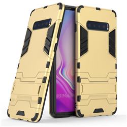 Armor Premium Tactical Grip Kickstand Shockproof Dual Layer Rugged Hard Cover for Samsung Galaxy S10 Plus(6.4 inch) - Golden
