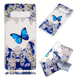Blue Butterfly Flower Super Clear Soft TPU Back Cover for Samsung Galaxy S10 Plus(6.4 inch)