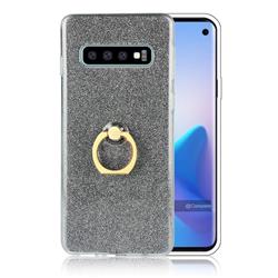 Luxury Soft TPU Glitter Back Ring Cover with 360 Rotate Finger Holder Buckle for Samsung Galaxy S10 Plus(6.4 inch) - Black
