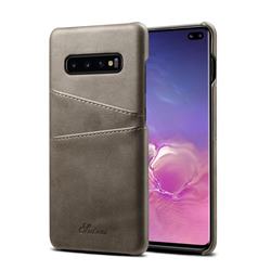 Suteni Retro Classic Card Slots Calf Leather Coated Back Cover for Samsung Galaxy S10 Plus(6.4 inch) - Gray