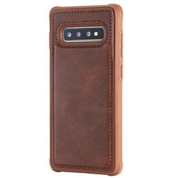 Luxury Shatter-resistant Leather Coated Phone Back Cover for Samsung Galaxy S10 Plus(6.4 inch) - Coffee