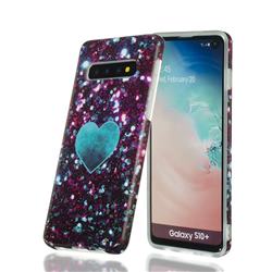 Glitter Green Heart Marble Clear Bumper Glossy Rubber Silicone Phone Case for Samsung Galaxy S10 Plus(6.4 inch)