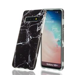 Black Stone Marble Clear Bumper Glossy Rubber Silicone Phone Case for Samsung Galaxy S10 Plus(6.4 inch)