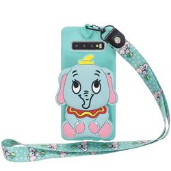 Blue Elephant Neck Lanyard Zipper Wallet Silicone Case for Samsung Galaxy S10 Plus(6.4 inch)
