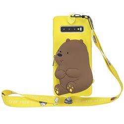 Yellow Bear Neck Lanyard Zipper Wallet Silicone Case for Samsung Galaxy S10 Plus(6.4 inch)