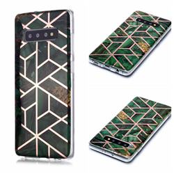 Green Rhombus Galvanized Rose Gold Marble Phone Back Cover for Samsung Galaxy S10 Plus(6.4 inch)