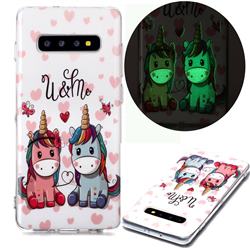 Couple Unicorn Noctilucent Soft TPU Back Cover for Samsung Galaxy S10 Plus(6.4 inch)