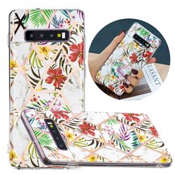 Tropical Rainforest Flower Painted Marble Electroplating Protective Case for Samsung Galaxy S10 Plus(6.4 inch)