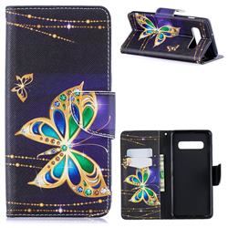 Golden Shining Butterfly Leather Wallet Case for Samsung Galaxy S10 Plus(6.4 inch)