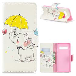 Umbrella Elephant Leather Wallet Case for Samsung Galaxy S10 Plus(6.4 inch)