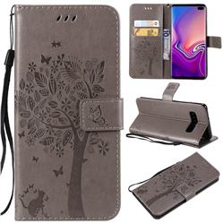 Embossing Butterfly Tree Leather Wallet Case for Samsung Galaxy S10 Plus(6.4 inch) - Grey