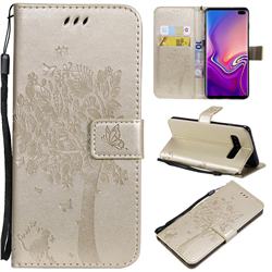 Embossing Butterfly Tree Leather Wallet Case for Samsung Galaxy S10 Plus(6.4 inch) - Champagne
