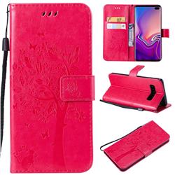 Embossing Butterfly Tree Leather Wallet Case for Samsung Galaxy S10 Plus(6.4 inch) - Rose
