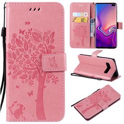 Embossing Butterfly Tree Leather Wallet Case for Samsung Galaxy S10 Plus(6.4 inch) - Pink