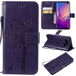 Embossing Butterfly Tree Leather Wallet Case for Samsung Galaxy S10 Plus(6.4 inch) - Purple