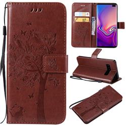Embossing Butterfly Tree Leather Wallet Case for Samsung Galaxy S10 Plus(6.4 inch) - Coffee