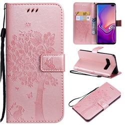 Embossing Butterfly Tree Leather Wallet Case for Samsung Galaxy S10 Plus(6.4 inch) - Rose Pink