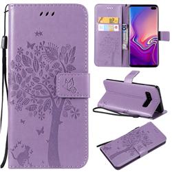 Embossing Butterfly Tree Leather Wallet Case for Samsung Galaxy S10 Plus(6.4 inch) - Violet
