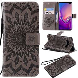 Embossing Sunflower Leather Wallet Case for Samsung Galaxy S10 Plus(6.4 inch) - Gray