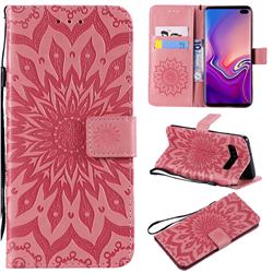 Embossing Sunflower Leather Wallet Case for Samsung Galaxy S10 Plus(6.4 inch) - Pink