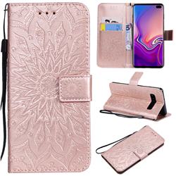 Embossing Sunflower Leather Wallet Case for Samsung Galaxy S10 Plus(6.4 inch) - Rose Gold