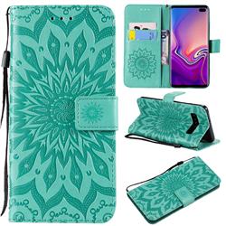 Embossing Sunflower Leather Wallet Case for Samsung Galaxy S10 Plus(6.4 inch) - Green