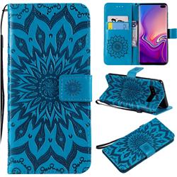Embossing Sunflower Leather Wallet Case for Samsung Galaxy S10 Plus(6.4 inch) - Blue