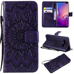 Embossing Sunflower Leather Wallet Case for Samsung Galaxy S10 Plus(6.4 inch) - Purple