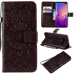 Embossing Sunflower Leather Wallet Case for Samsung Galaxy S10 Plus(6.4 inch) - Brown