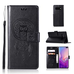 Intricate Embossing Owl Campanula Leather Wallet Case for Samsung Galaxy S10 Plus(6.4 inch) - Black