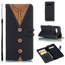 Mens Button Clothing Style Leather Wallet Phone Case for Samsung Galaxy S10 Plus(6.4 inch) - Black