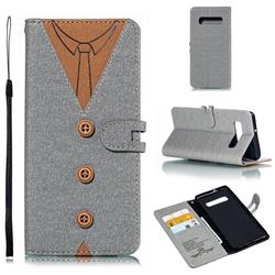 Mens Button Clothing Style Leather Wallet Phone Case for Samsung Galaxy S10 Plus(6.4 inch) - Gray