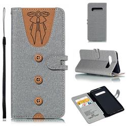 Ladies Bow Clothes Pattern Leather Wallet Phone Case for Samsung Galaxy S10 Plus(6.4 inch) - Gray