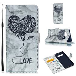 Marble Heart PU Leather Wallet Phone Case for Samsung Galaxy S10 Plus(6.4 inch) - Black