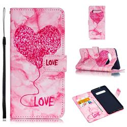 Marble Heart PU Leather Wallet Phone Case for Samsung Galaxy S10 Plus(6.4 inch) - Red