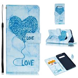 Marble Heart PU Leather Wallet Phone Case for Samsung Galaxy S10 Plus(6.4 inch) - Blue