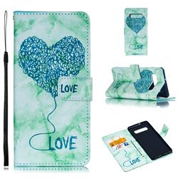 Marble Heart PU Leather Wallet Phone Case for Samsung Galaxy S10 Plus(6.4 inch) - Green