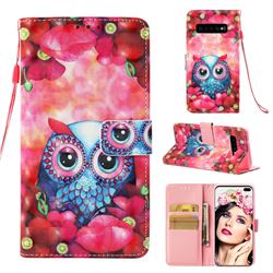 Flower Owl 3D Painted Leather Wallet Case for Samsung Galaxy S10 Plus(6.4 inch)