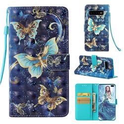 Three Butterflies 3D Painted Leather Wallet Case for Samsung Galaxy S10 Plus(6.4 inch)