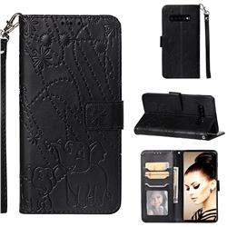 Embossing Fireworks Elephant Leather Wallet Case for Samsung Galaxy S10 Plus(6.4 inch) - Black