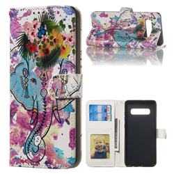 Flower Elephant 3D Relief Oil PU Leather Wallet Case for Samsung Galaxy S10 Plus(6.4 inch)