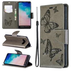 Embossing Double Butterfly Leather Wallet Case for Samsung Galaxy S10 Plus(6.4 inch) - Gray