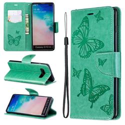 Embossing Double Butterfly Leather Wallet Case for Samsung Galaxy S10 Plus(6.4 inch) - Green