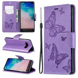 Embossing Double Butterfly Leather Wallet Case for Samsung Galaxy S10 Plus(6.4 inch) - Purple