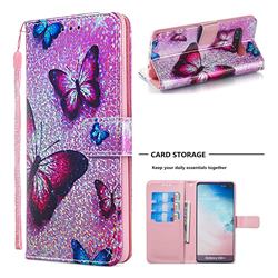 Blue Butterfly Sequins Painted Leather Wallet Case for Samsung Galaxy S10 Plus(6.4 inch)
