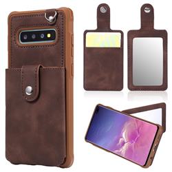 Retro Luxury Anti-fall Mirror Leather Phone Back Cover for Samsung Galaxy S10 Plus(6.4 inch) - Coffee