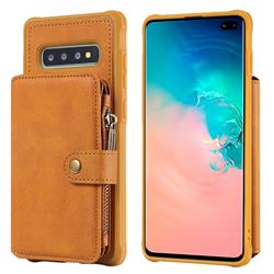 Retro Luxury Multifunction Zipper Leather Phone Back Cover for Samsung Galaxy S10 Plus(6.4 inch) - Brown