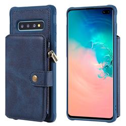 Retro Luxury Multifunction Zipper Leather Phone Back Cover for Samsung Galaxy S10 Plus(6.4 inch) - Blue