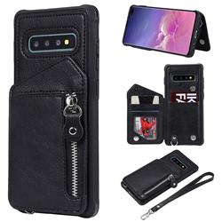 Classic Luxury Buckle Zipper Anti-fall Leather Phone Back Cover for Samsung Galaxy S10 Plus(6.4 inch) - Black